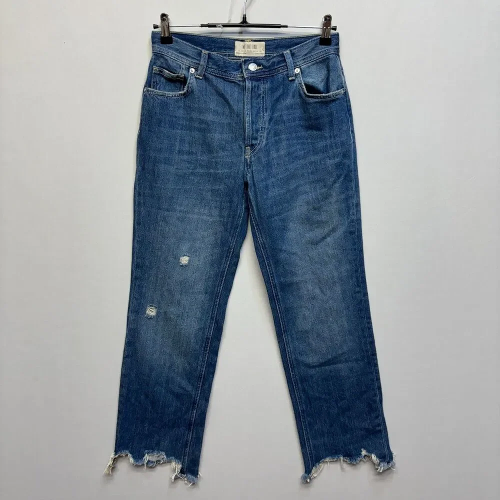 Free People We The Free Women Wide Leg Jeans Size 26 Distressed Denim D120 -12